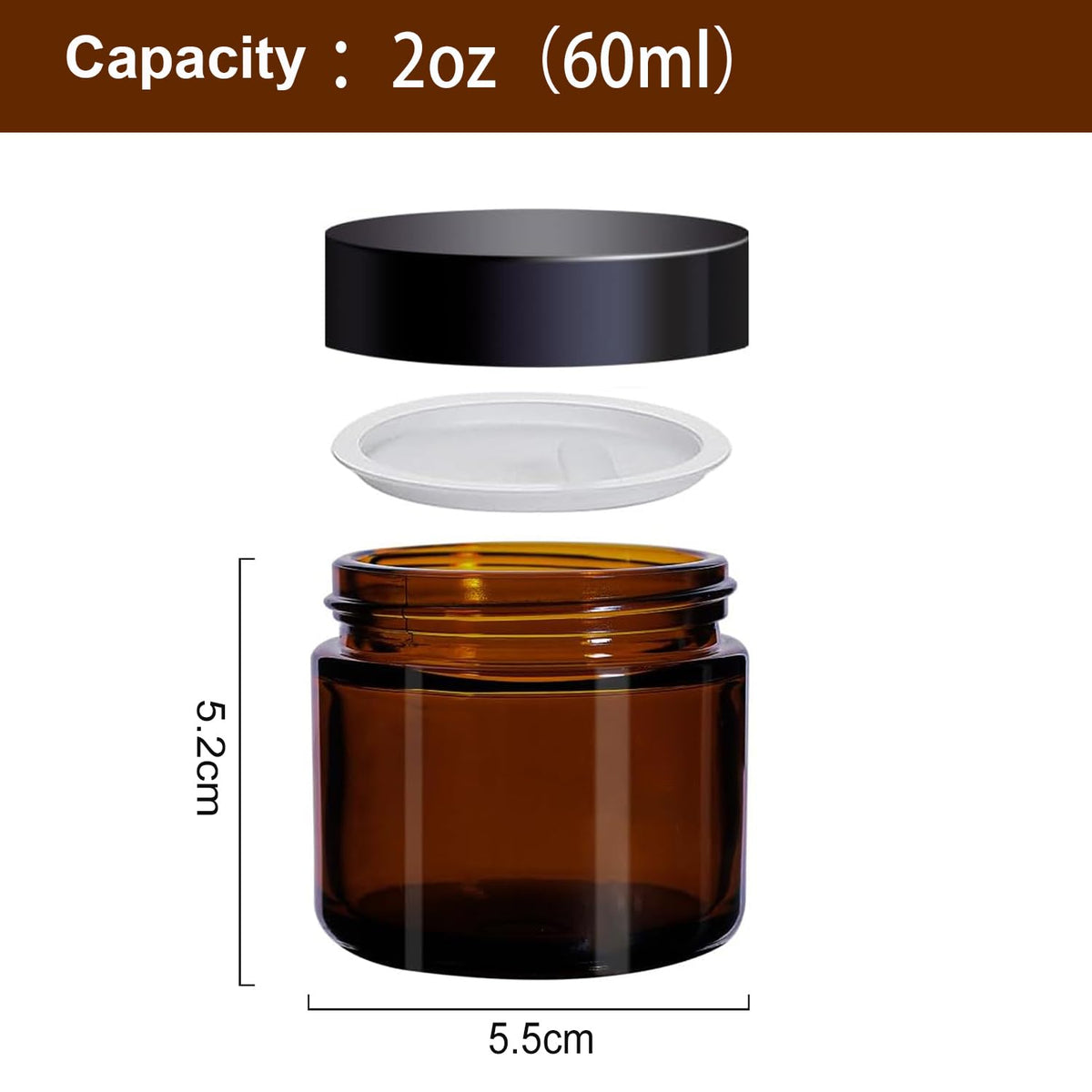 BPFY 24 Pack 2 oz Round Amber Glass Cosmetic Jars with Inner Liners an ...