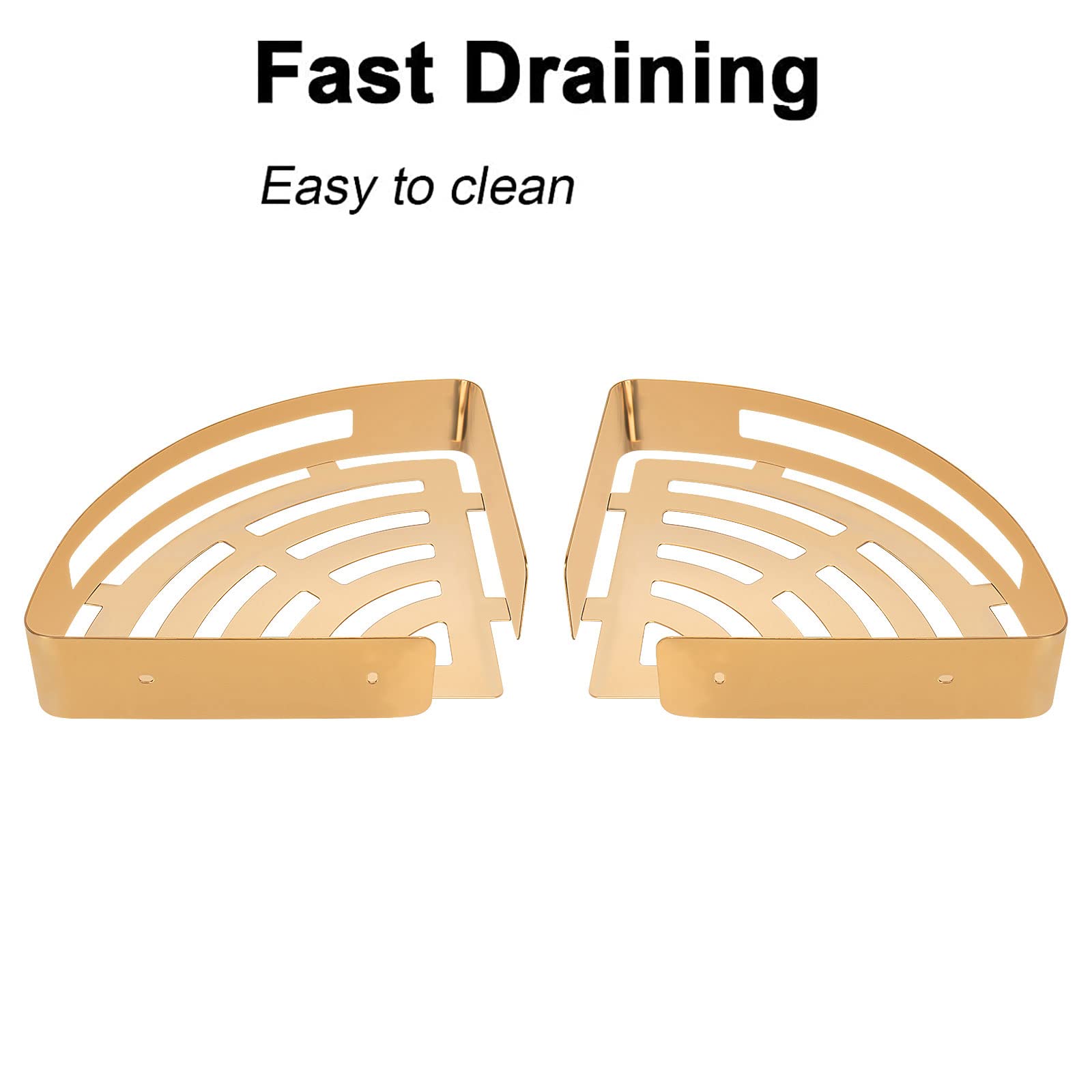Nearmoon Bathroom Corner Shelf Shower Caddy 2 Pack, No Drill, 304 Stainless Steel, With Two Hooks (Chrome Gold)