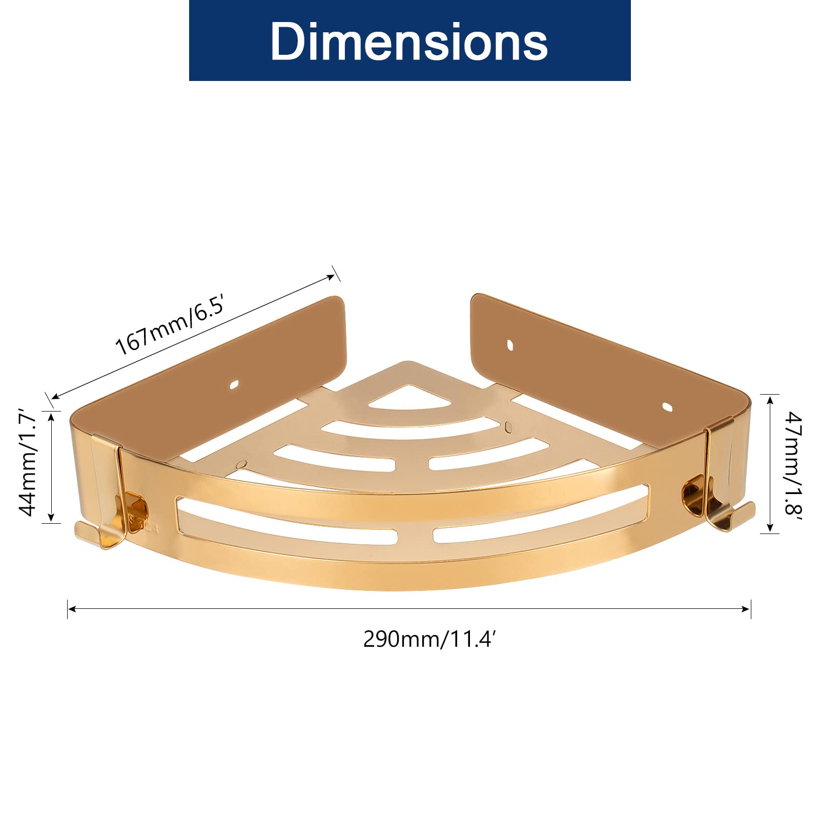 Nearmoon Bathroom Corner Shelf Shower Caddy 2 Pack, No Drill, 304 Stainless Steel, With Two Hooks (Chrome Gold)