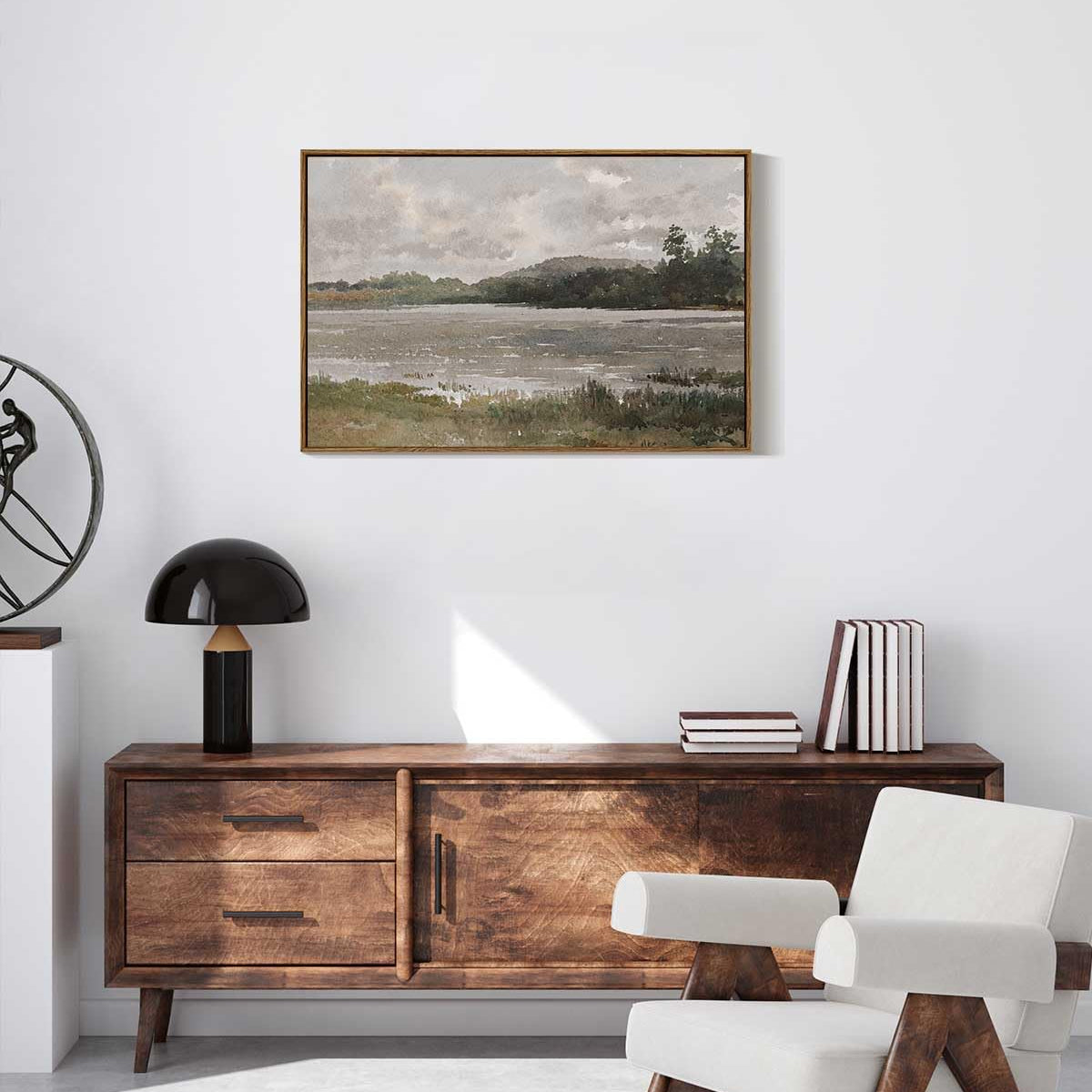Viyyiea Vintage Nature Large Framed Wall Art, Lakeside Landscape Paint ...