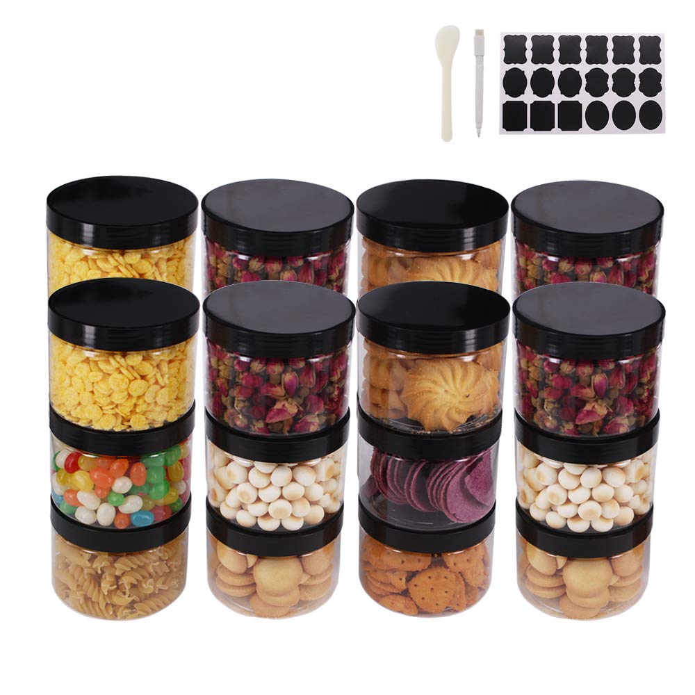 Zmybcpack 24 Pack 8 Oz Round Clear Plastic Jars With Lids, A Spatula ...