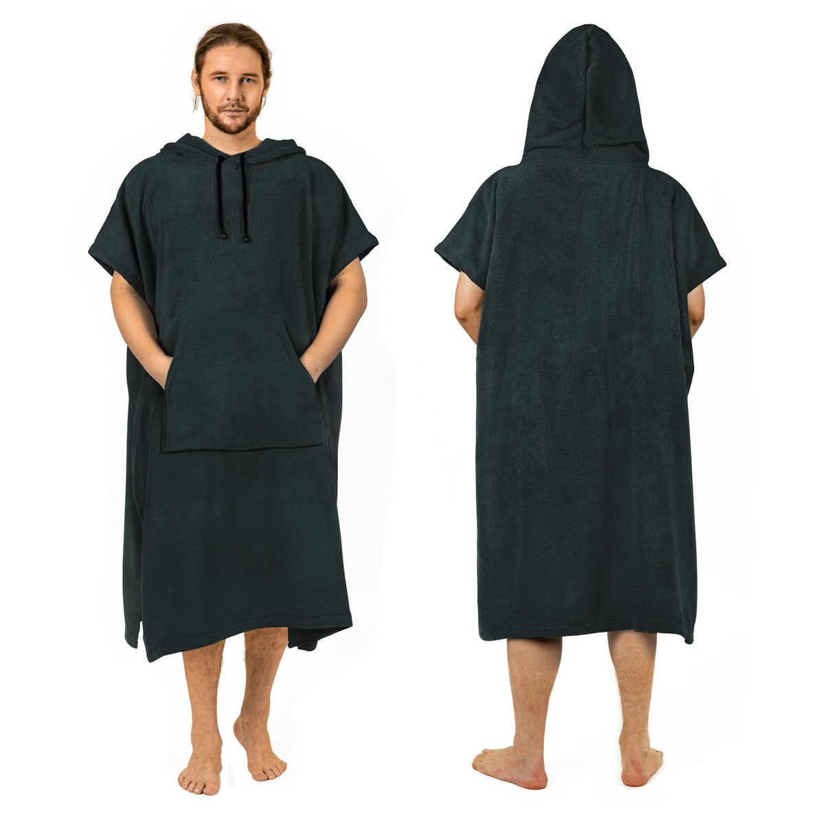 Zingtto Surf poncho wikkeljas, 3/4 mouwen, extra groot, dik, capuchontrui, handdoek, poncho voor mannen en vrouwen, strand, zwemmen, 109,2 x 88,9 cm, zwart/blauw