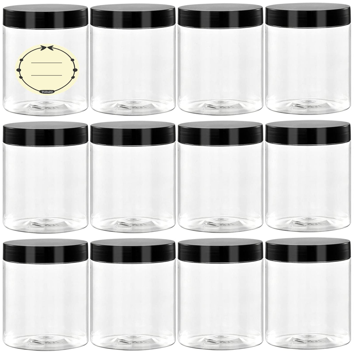 Tuzazo 8 Oz Plastic Container Jars With Lids And Labels Bpa Free, Empt ...