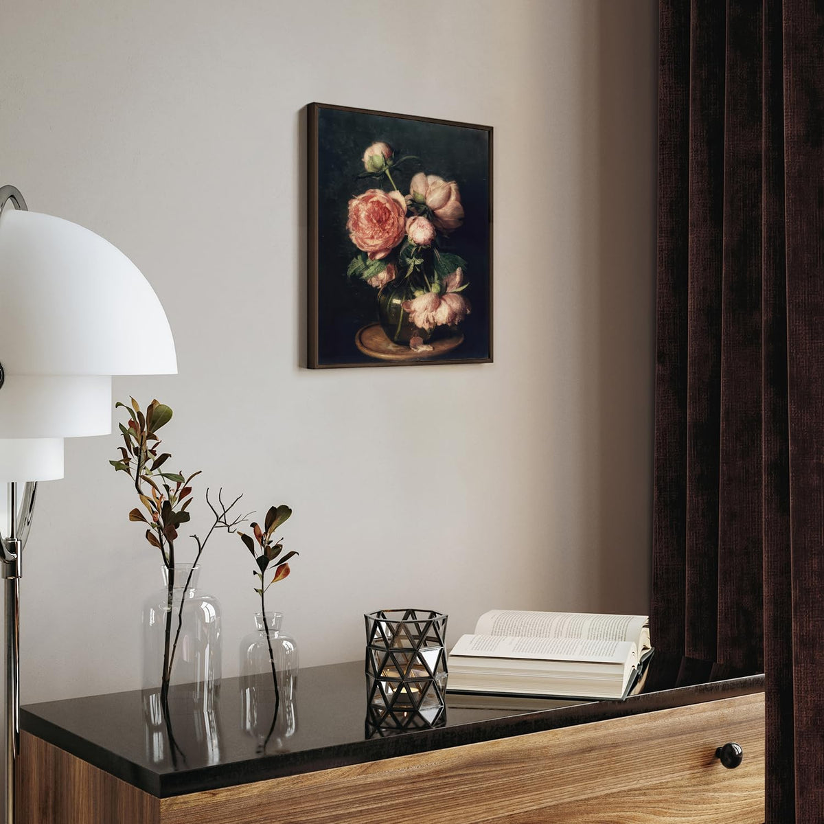Dazzlewall Vintage Floral Wall Art décoration plantes noires fleurs toile Wall Art Moody Floral Print Dark Academy esthétique affiche chambre salon 12x16 unframed