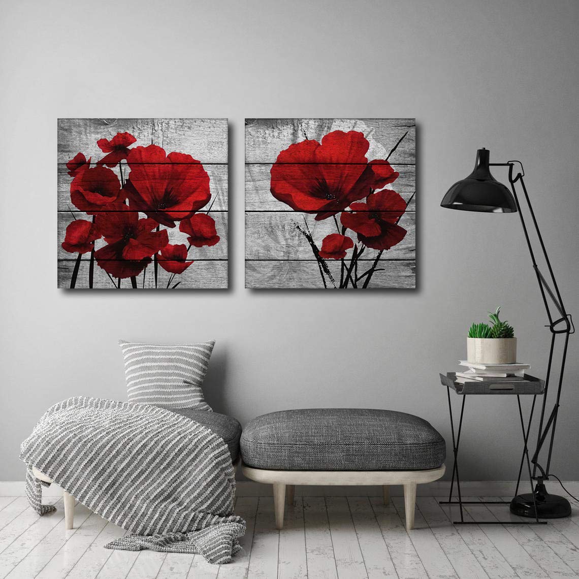 Poppy Wall Art,Big Red Poppies Canvas Wall Decor,Red Black Gray 2 Piec ...