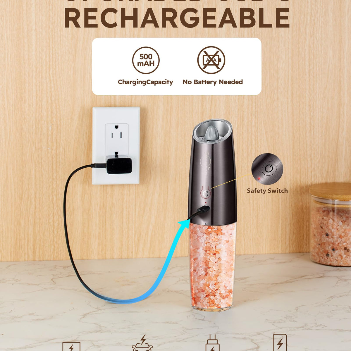 Sangcon Gravity Electric Salt And Pepper Grinder Set Shakers Rechargea ...