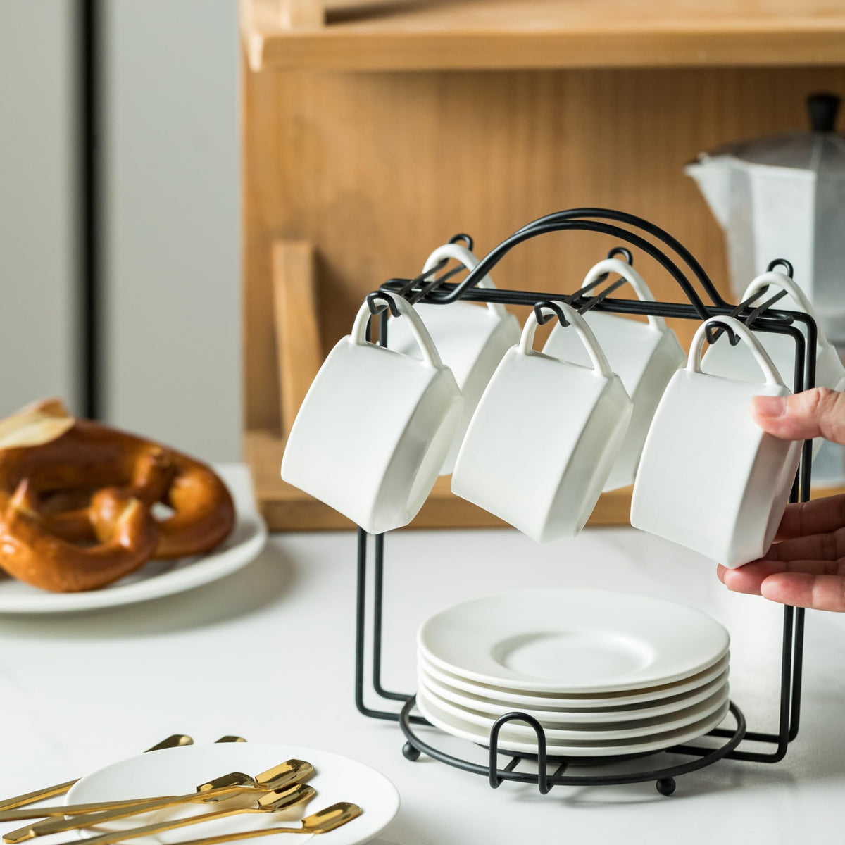 Yhosseun Espresso Cups Set With Saucers And Metal Stand Coffee Cup Set ...