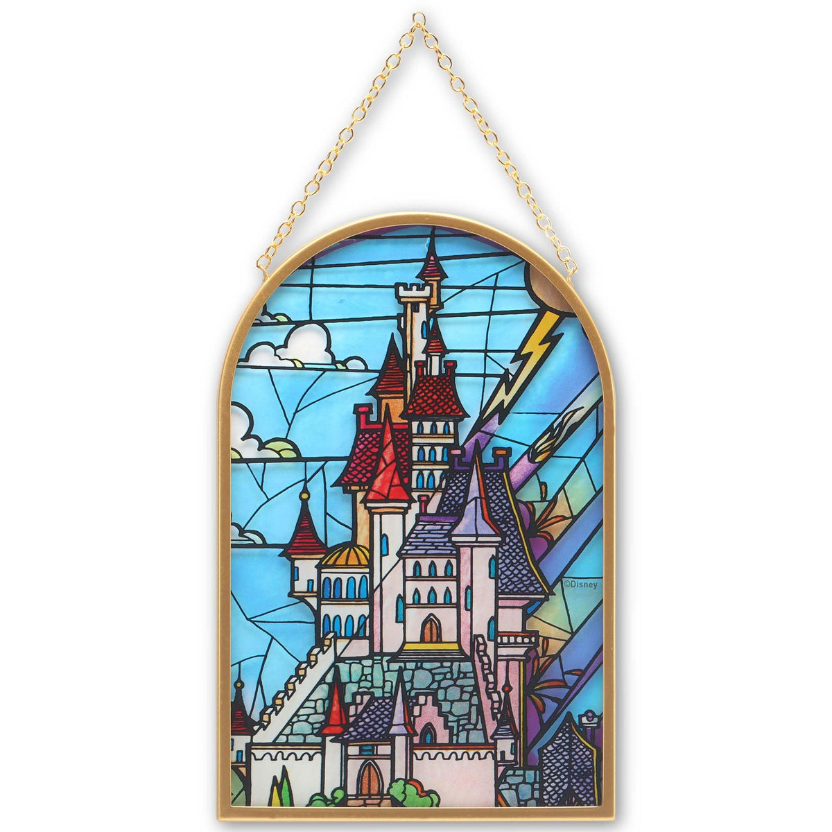 Open Road Brands Disney Beauty and the Beast Castle Hanging Glass Wall ...