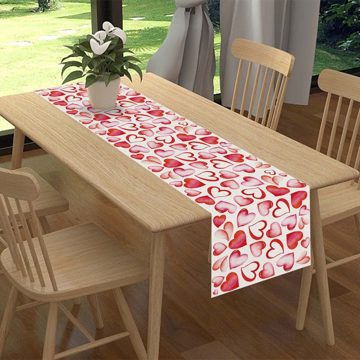 Linen Pink Watercolor Heart Valentines Day Table Runner 72 Inches Long ...