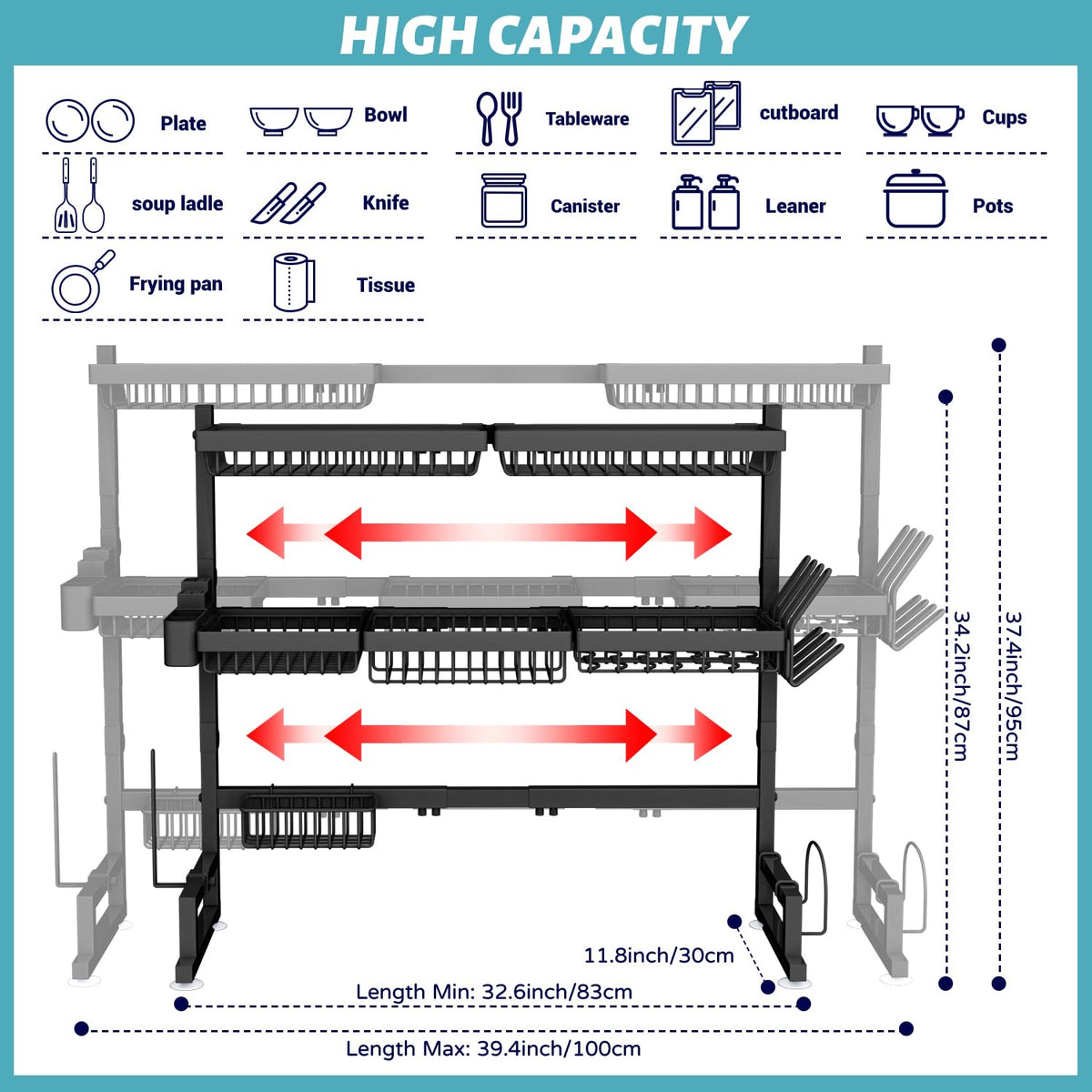Adbiu Over The Sink Dish Drying Rack (Expandable Height And Length) Sn ...