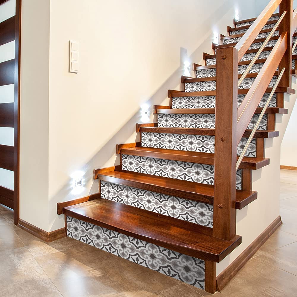Funlife Peel & Stick Stair Riser Stickers – 10 Strips, 39.37" X 7.09" Moroccan Pattern, Self-Adhesive Vinyl Decals For Steps, Cabinets & Smooth Surfaces