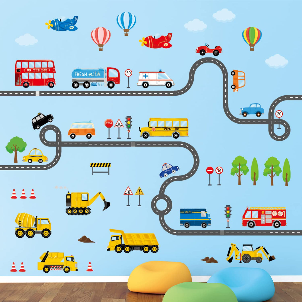Decowall Sg3-2308 Transports And Road Wall Stickers Decals Kids Peel A ...