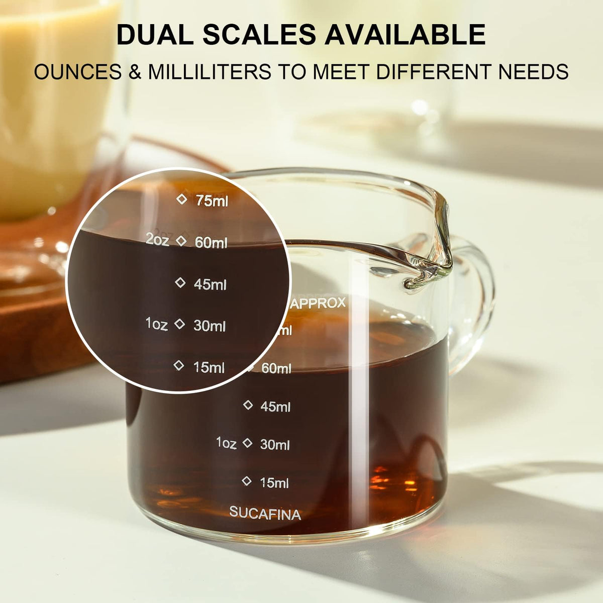 PARACITY Espresso Cups Set of 2 - Clear Double Spout Glass Measuring C ...