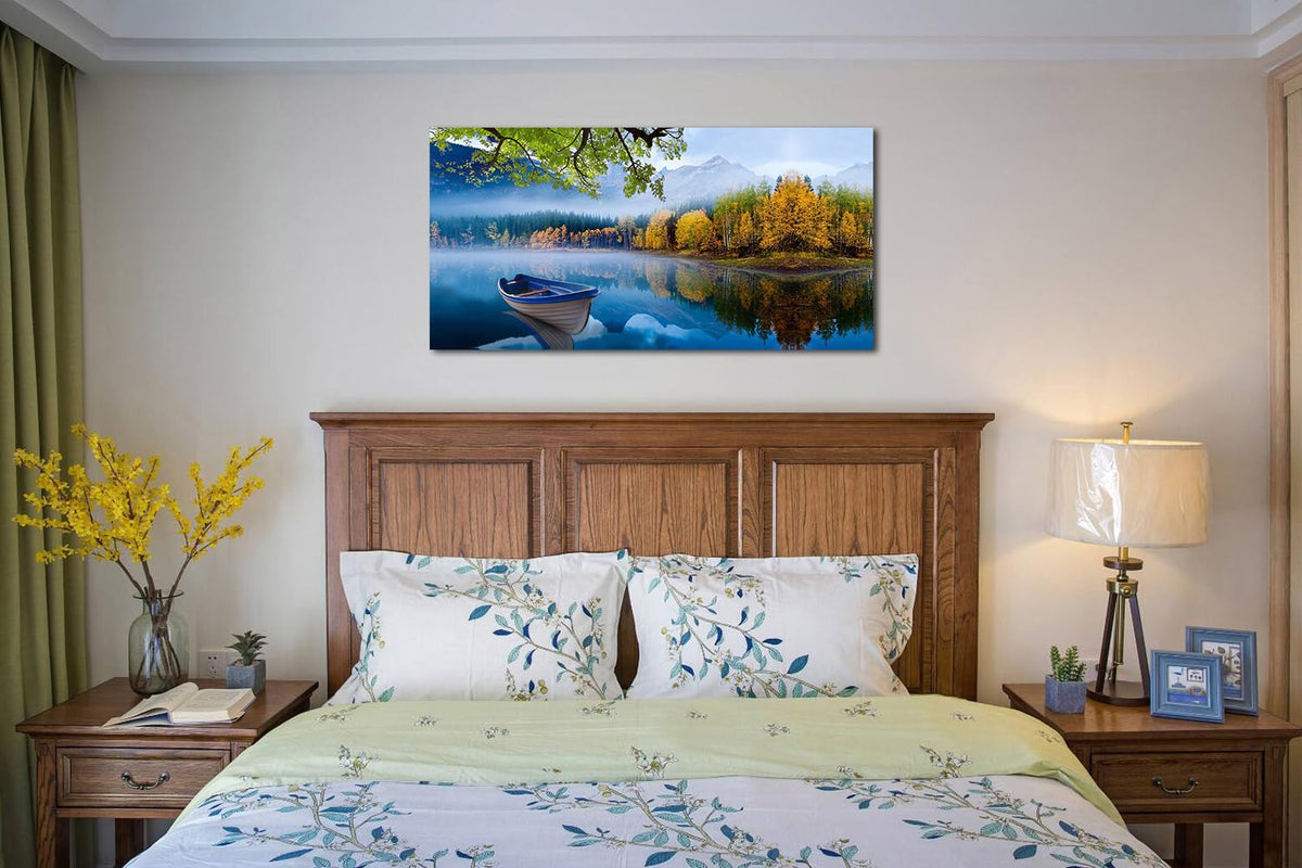 Arjun Lake Canvas Wall Art Blue Mountain Sky Nature Landscape Boat Pic ...