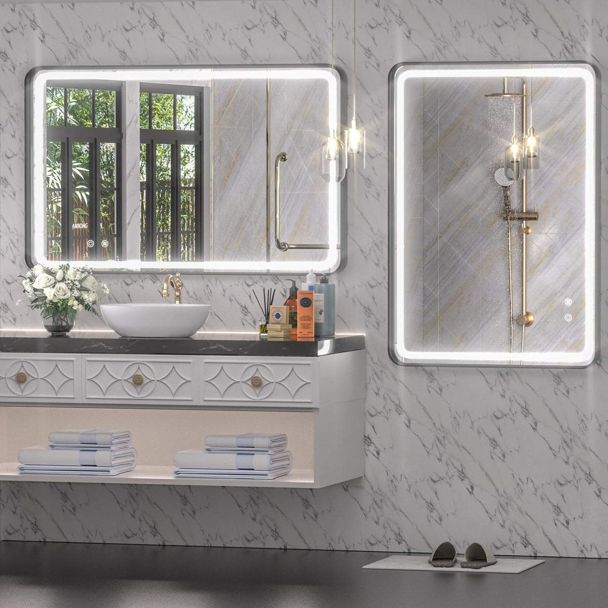 Hasipu 40 26 Led Bathroom Mirror With Light, Black Metal Frame Bathroo ...