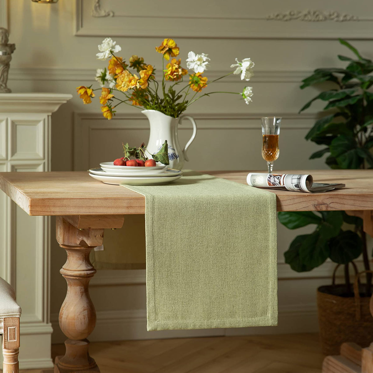 Zeemart Burlap Style Farmhouse Table Runners 48 Inches Long, Sage Gree ...