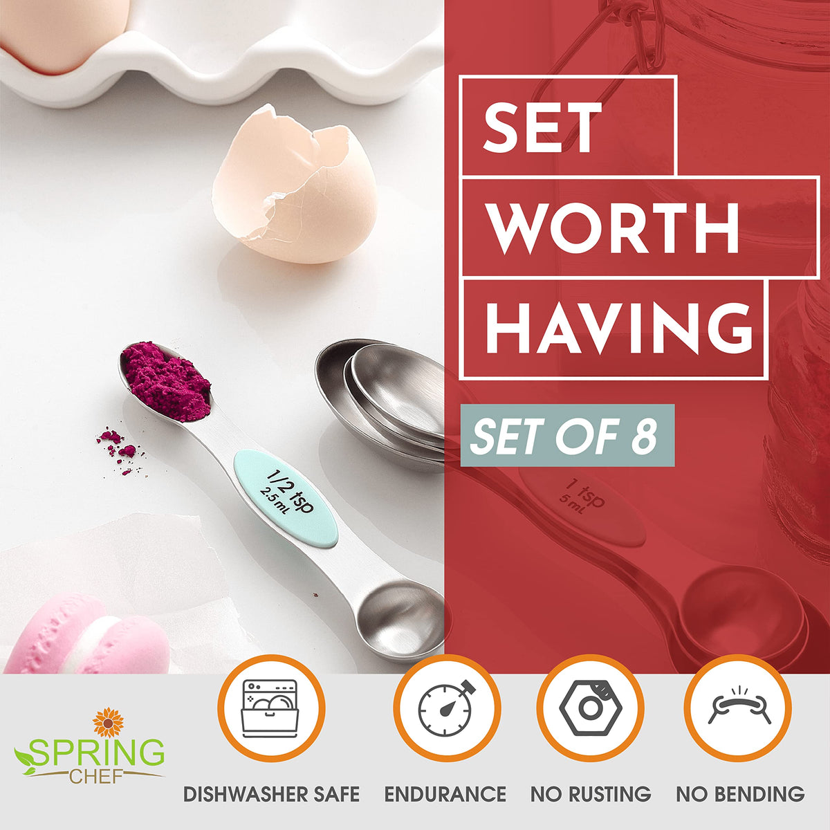 Spring Chef Stainless Steel Magnetic Measuring Spoons Set Of 8 With Le ...