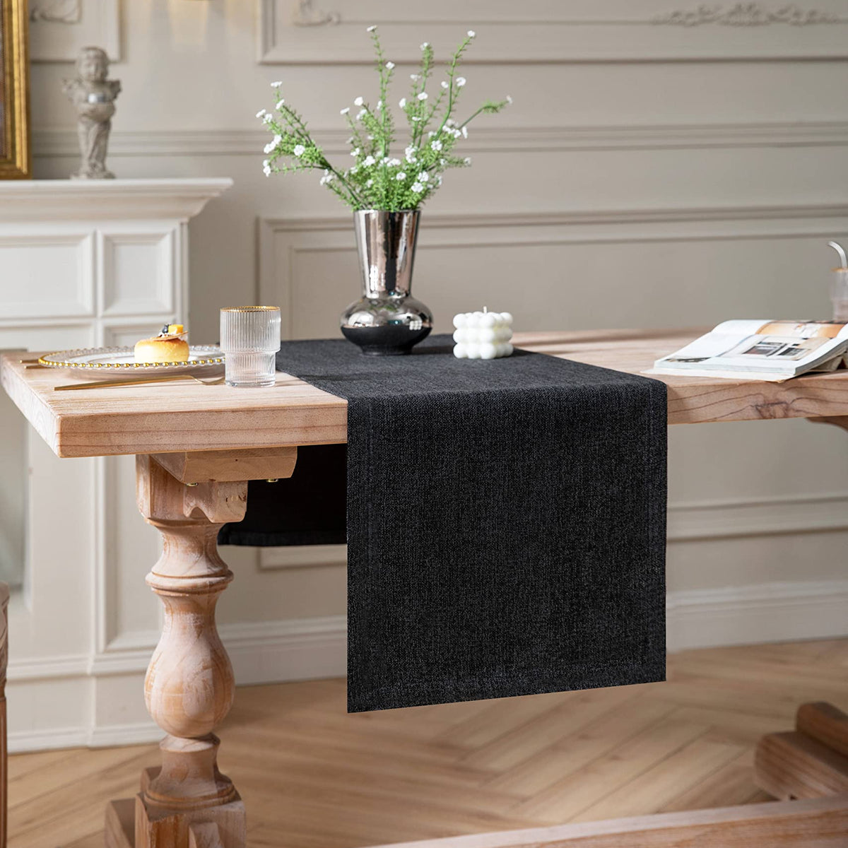 Zeemart Burlap Style Farmhouse Table Runners 60 Inches Long, Black Rus ...
