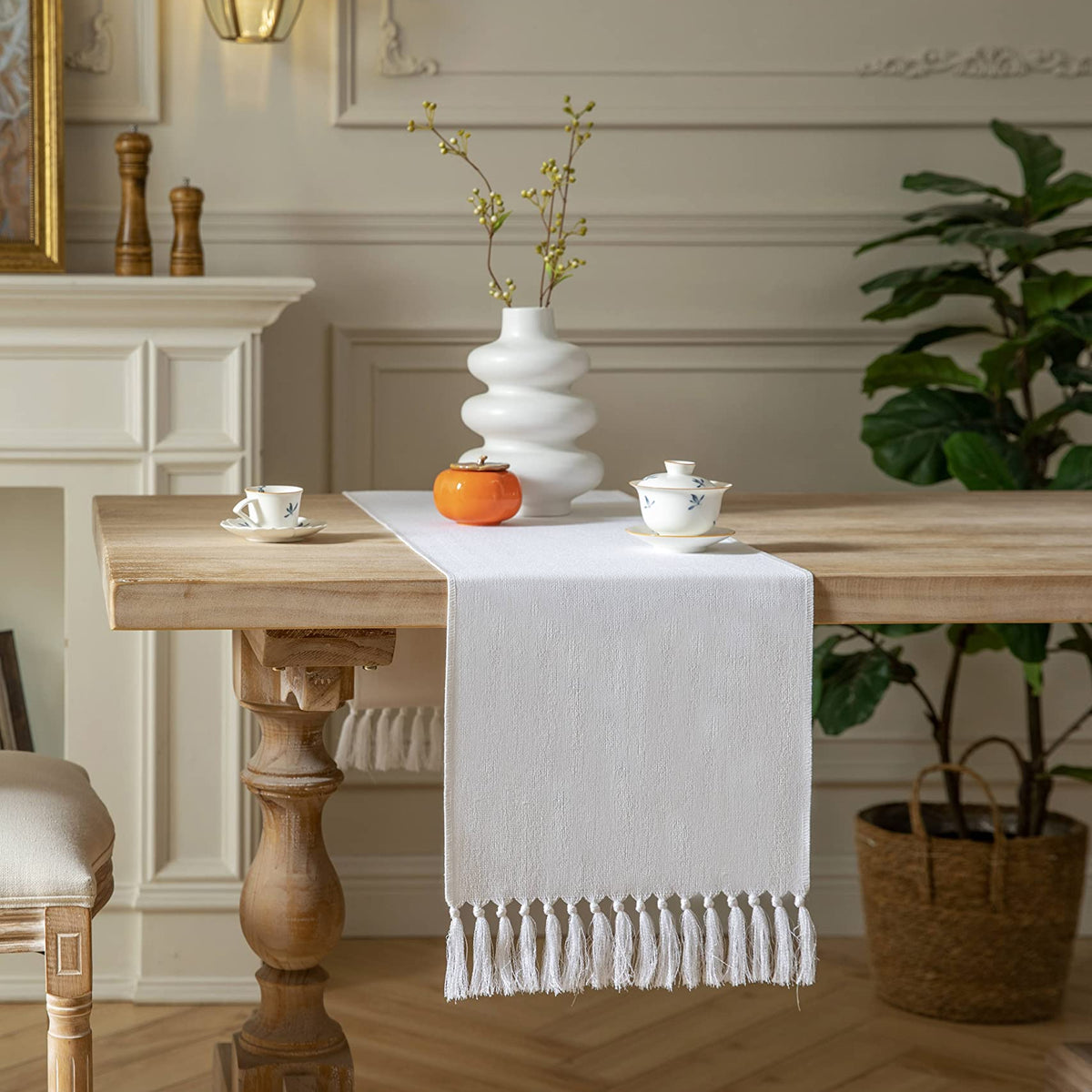 Zeemart White Table Runners 72 Inches Long, Burlap Linen Style Rustic ...