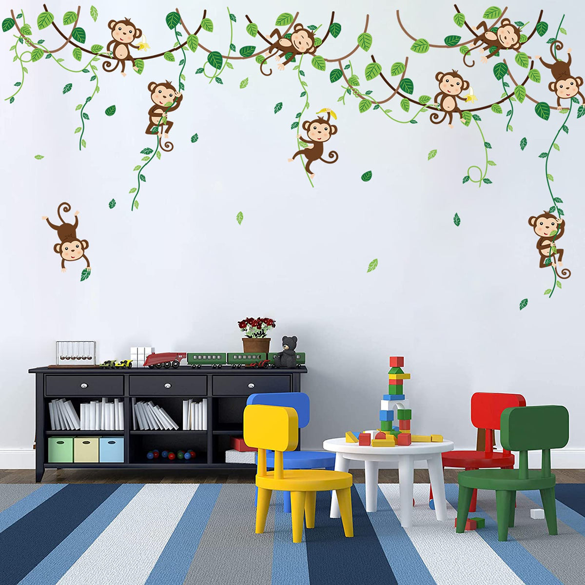 decalmile Monkey Climbing Tree Wall Decals Jungle Animals Wall Sticker ...