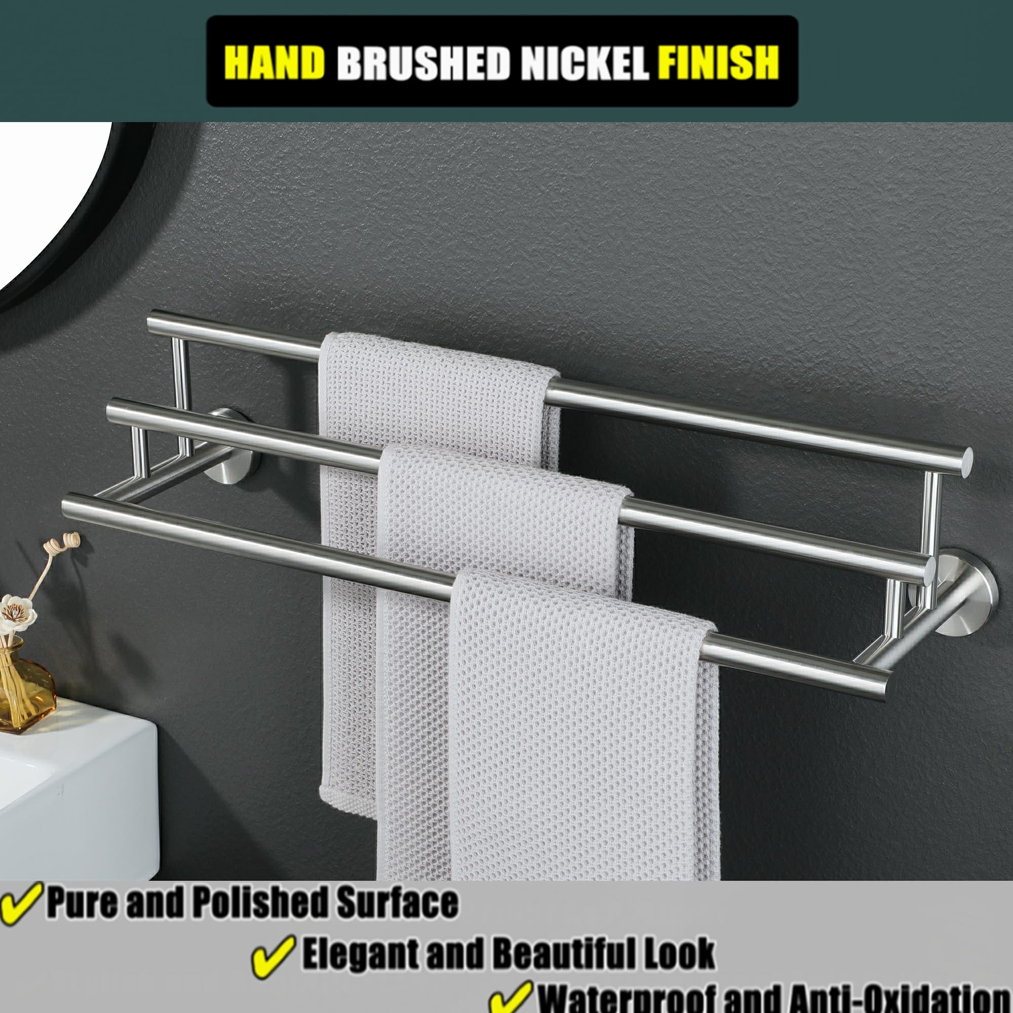 Alise Bath Towel Bars Towel Racks For Bathroom Lavatory,3 Towel Rails Large Towel Holder Sus304 Stainless Steel Towel Hanger Wal