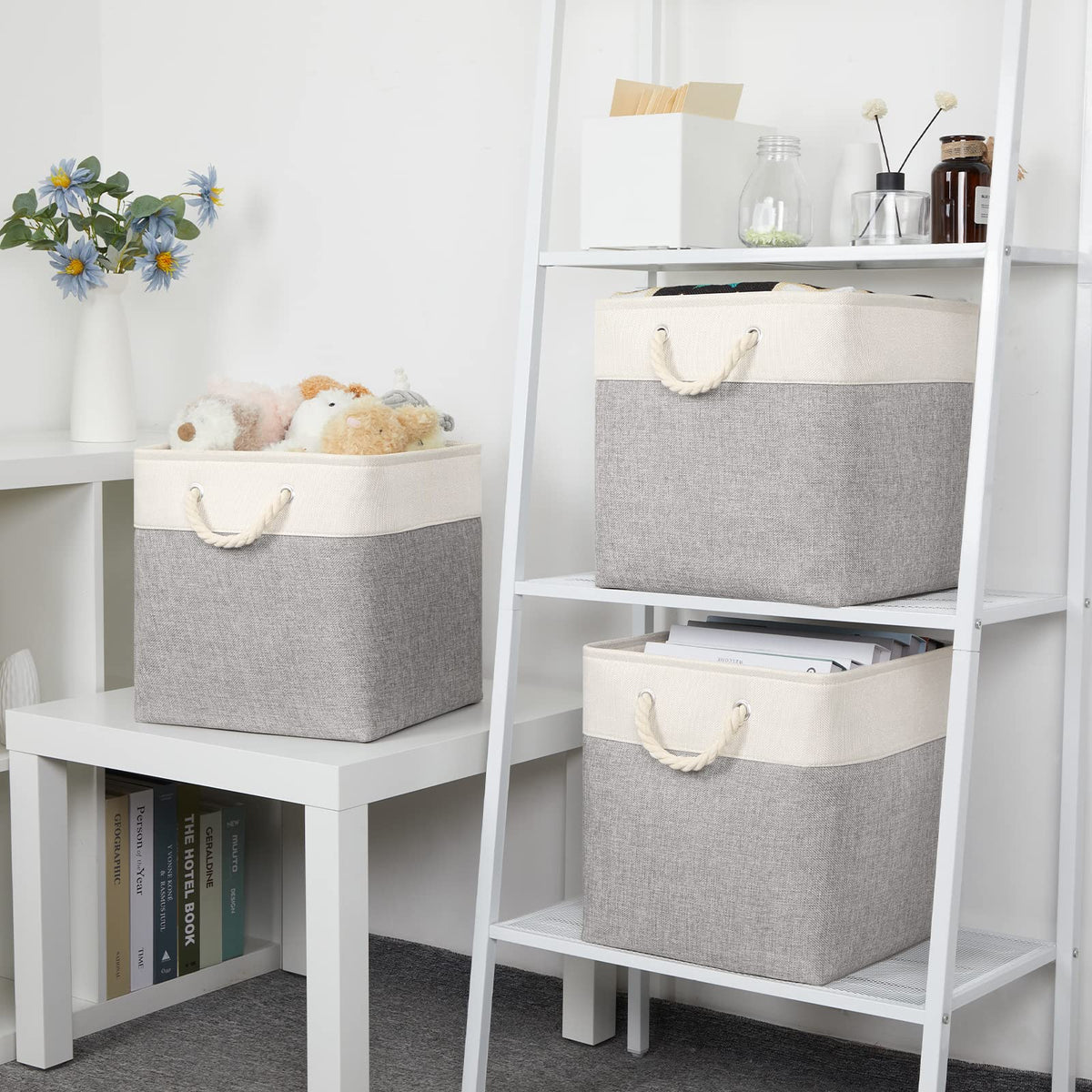 Bidtakay Baskets For Storage Large Fabric Basket Set Of 3 Closet Baske ...