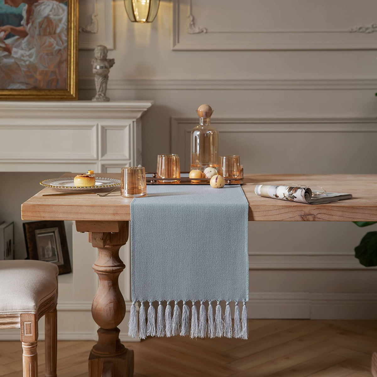 Zeemart Dusty Blue Table Runners 36 Inches Long, Burlap Linen Style Ru ...