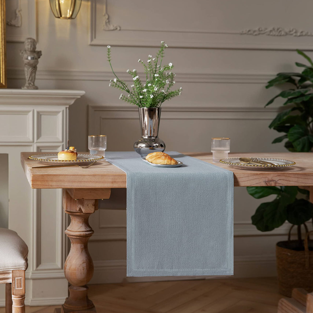 ZeeMart Burlap Style Farmhouse Table Runners 48 Inches Long Dusty Blue ...
