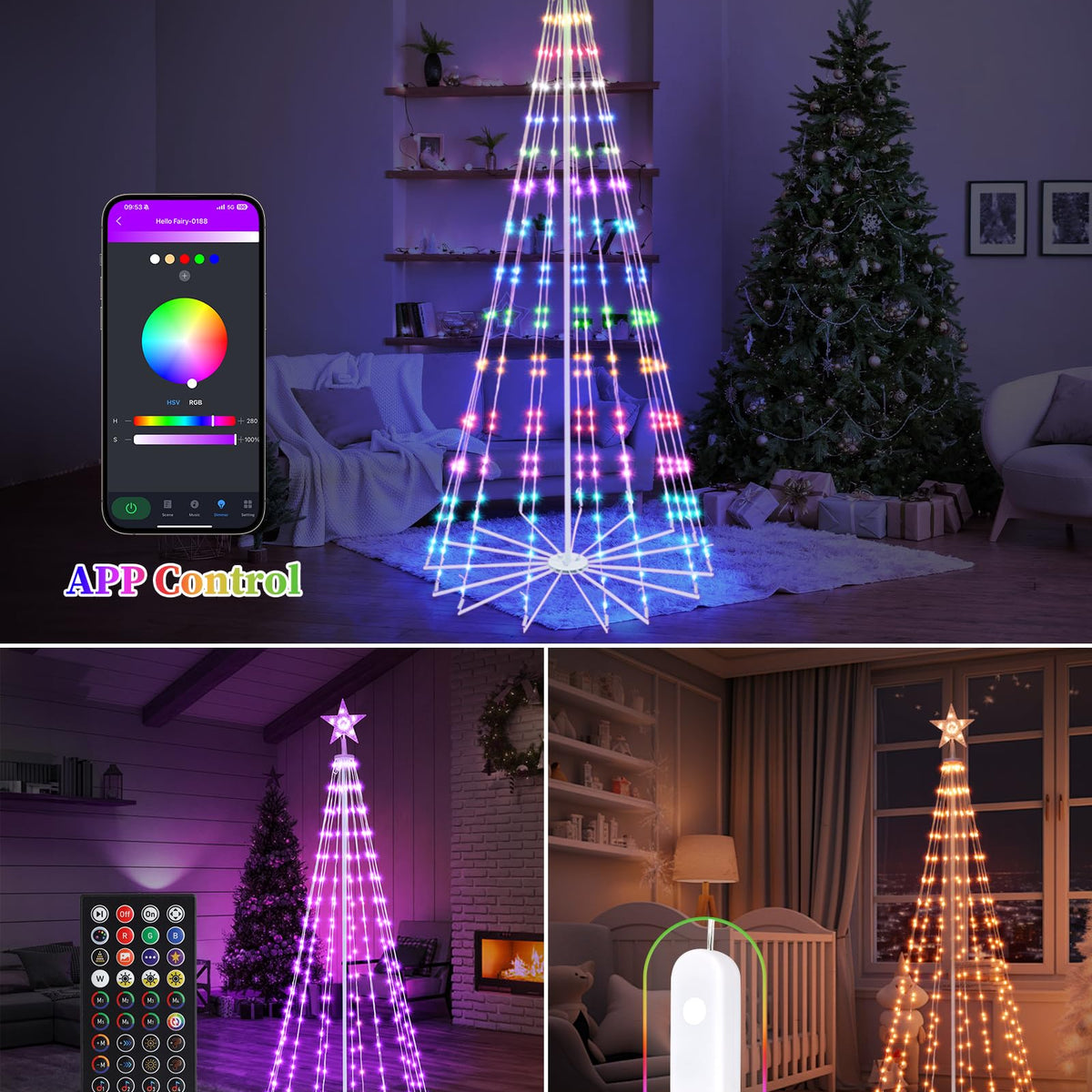 Brightever 6FT 265 LED Smart Cone Christmas Tree, Outdoor Prelit Chris ...