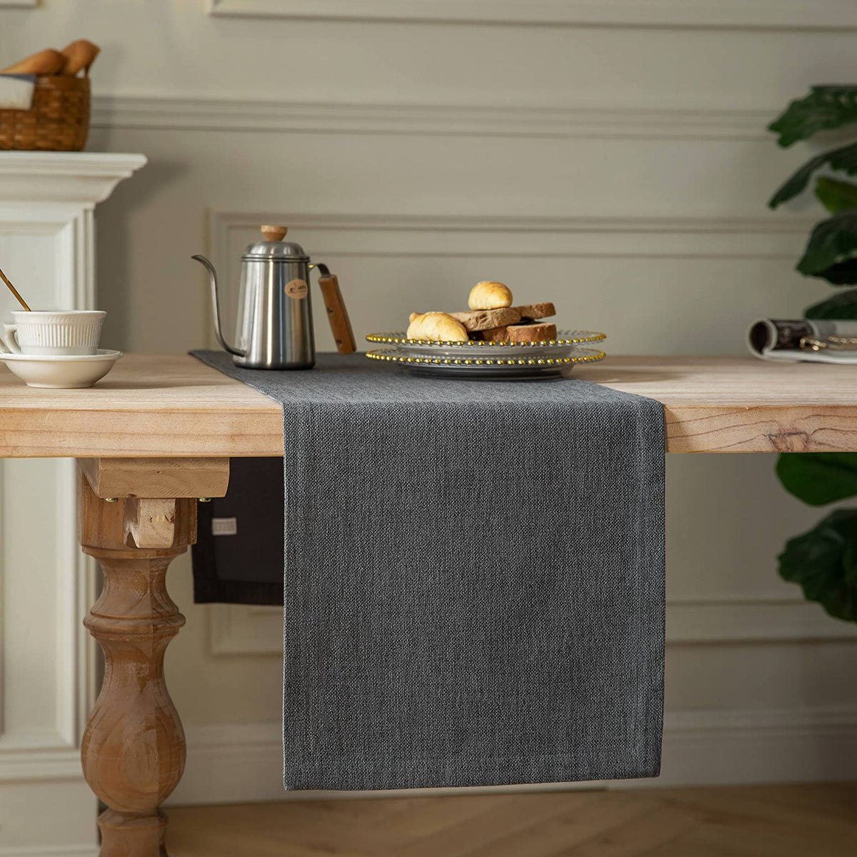 Zeemart Burlap Style Farmhouse Table Runners 90 Inches Long, Grey Rust ...