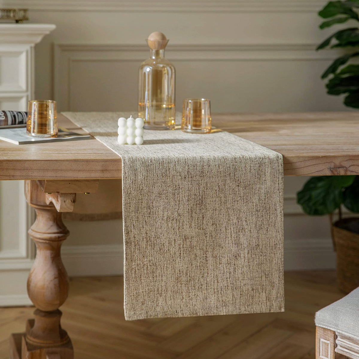 Zeemart Burlap Style Farmhouse Table Runners 48 Inches Long, Beige Rus ...
