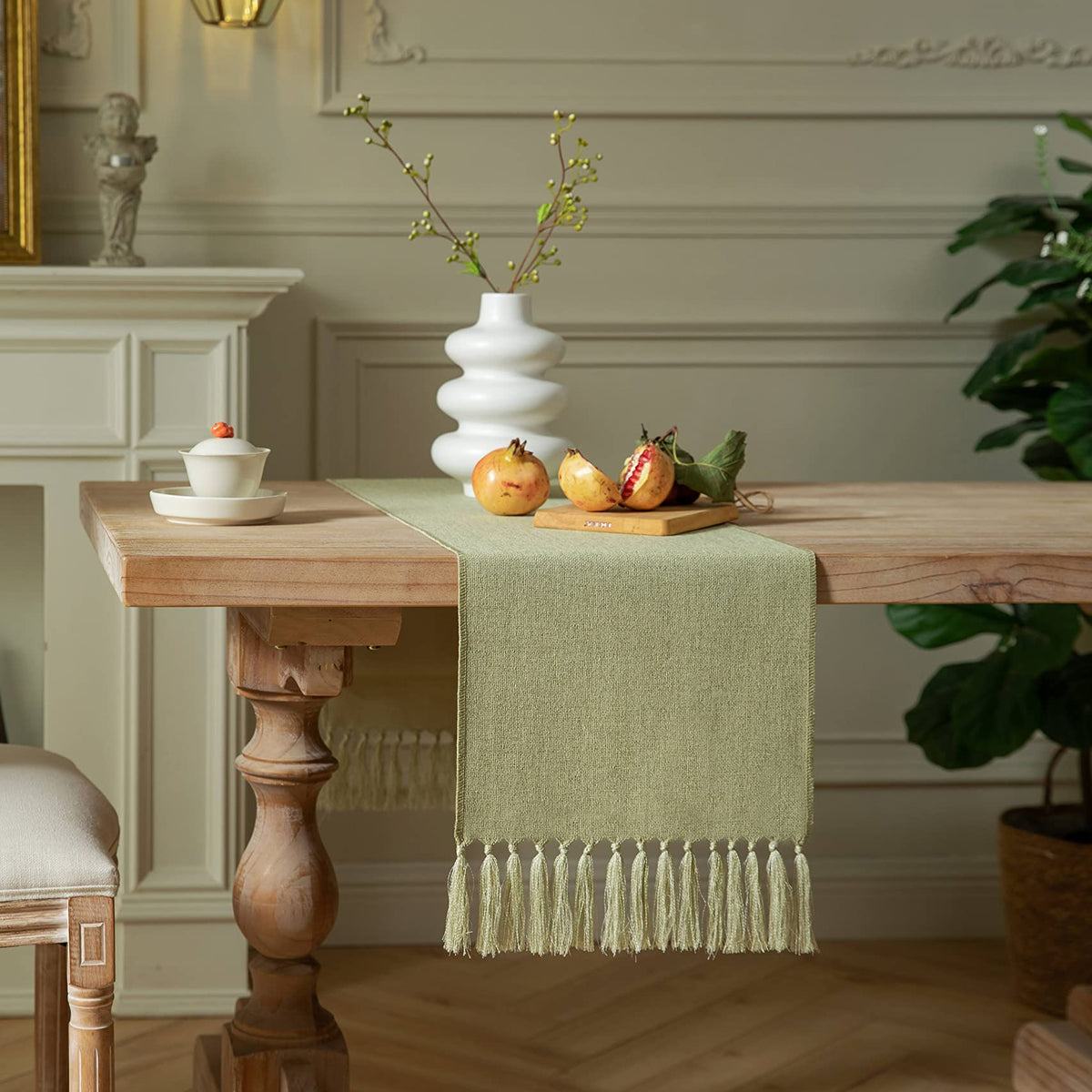 Zeemart Sage Green Table Runners 60 Inches Long, Burlap Linen Style Ru ...