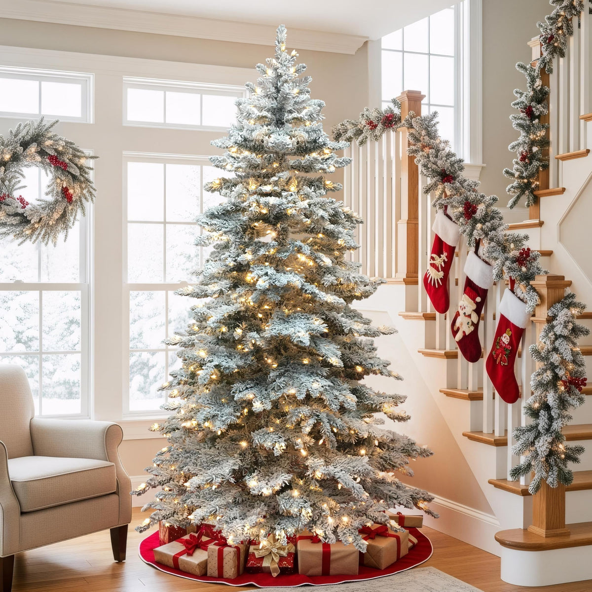 Yaheetech 6ft Pre-Lit Christmas Fir Tree with 400 Warm LED Lights & 94 ...