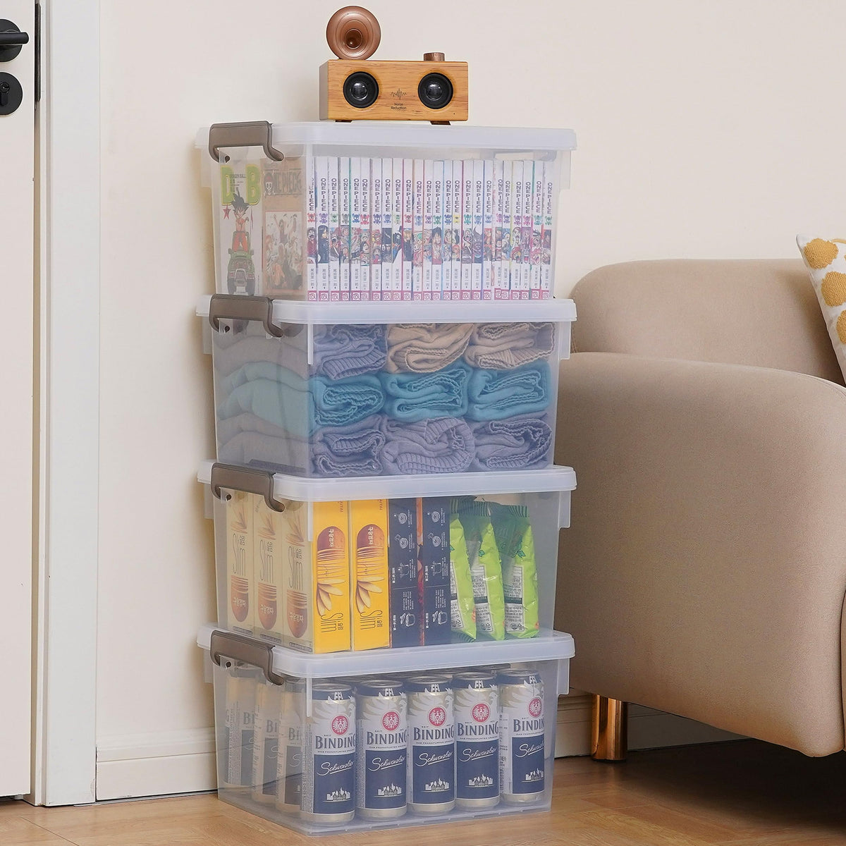 Citylife 22.2 Qt. Plastic Storage Bins With Lids Large Stackable Stora ...