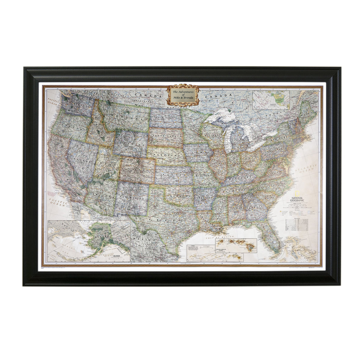 Push Pin Travel Maps Executive Us With Personalized Black Frame And Pi ...