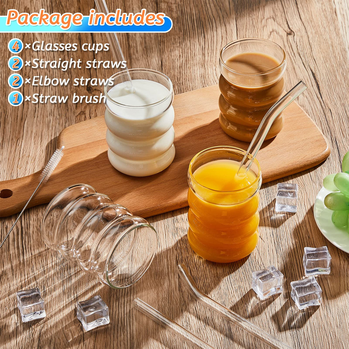 Tessco 4 Pcs Creative Glass Cups Vintage Drinking Glasses Ribbed Glass ...