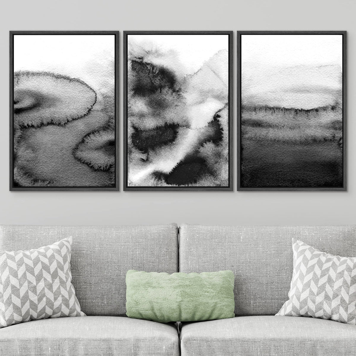 Signwin 3 Piece Framed Canvas Wall Art Black And White Watercolor Brus ...