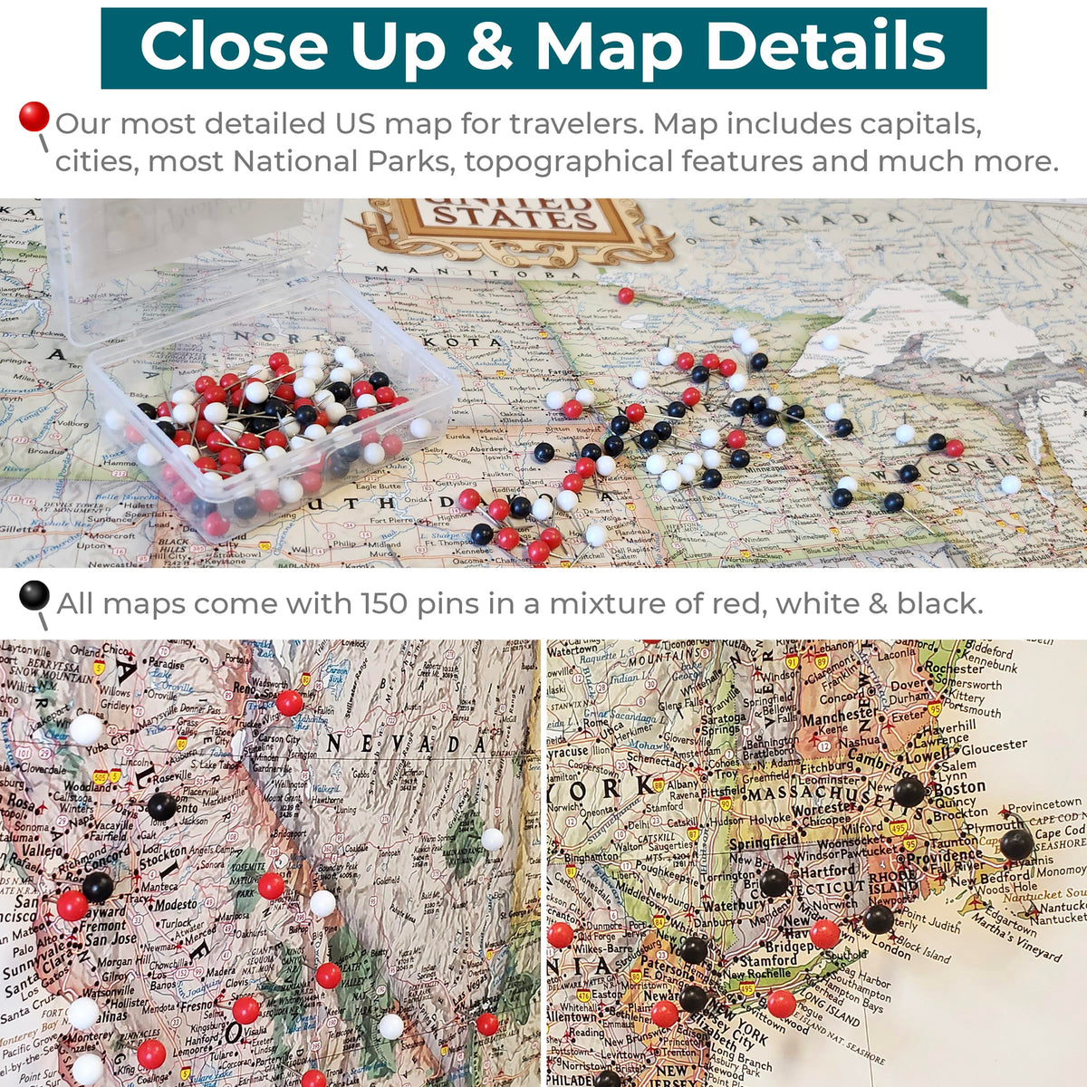 Push Pin Travel Maps - Executive Us - Black Frame Framed Pin Map For T ...