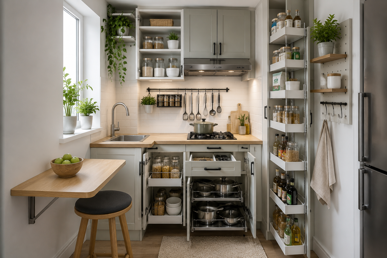 Maximizing Space in Small Kitchens: Innovative Design, Storage Hacks, and Multifunctional Solutions