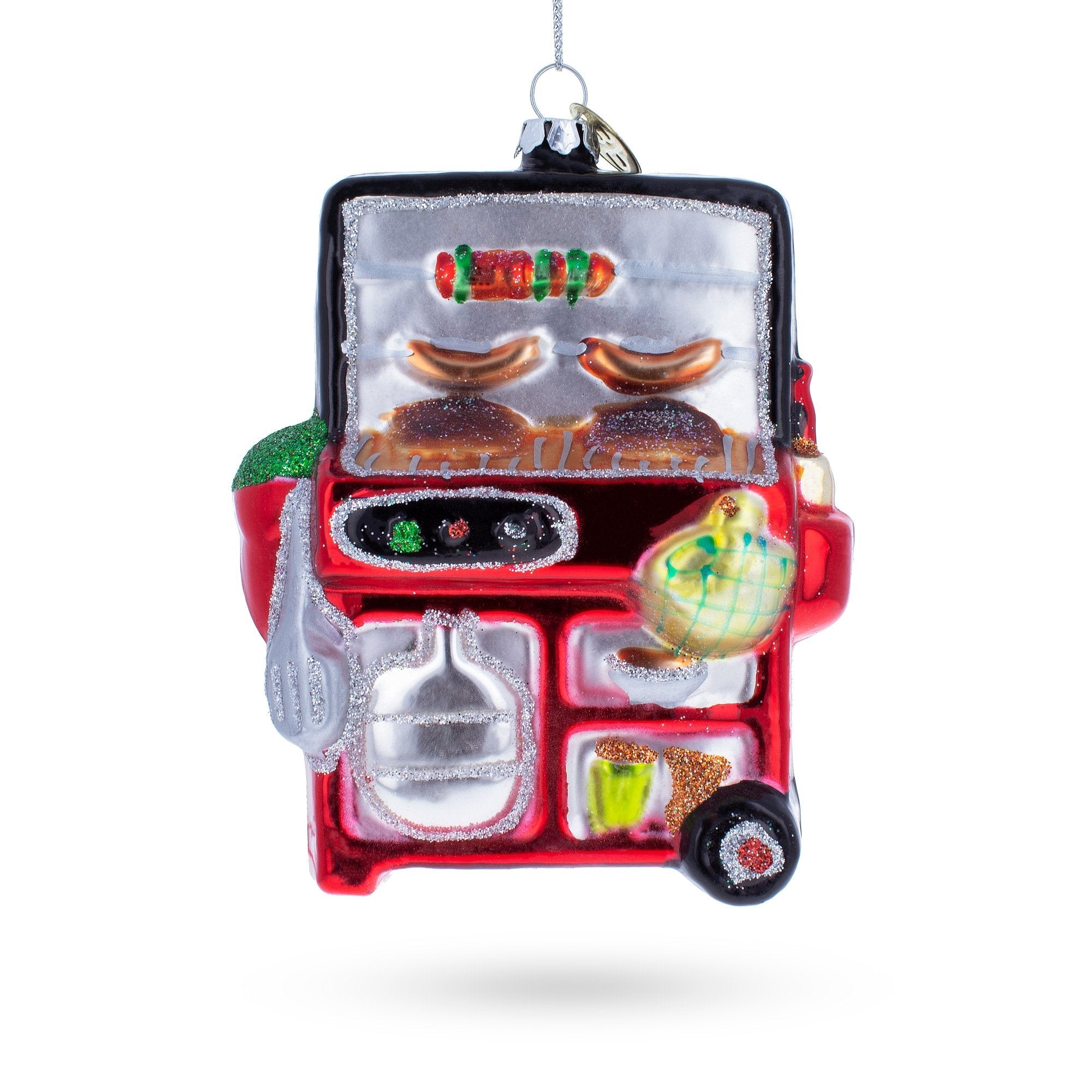 Red Barbecue Grill Glass Christmas Ornament