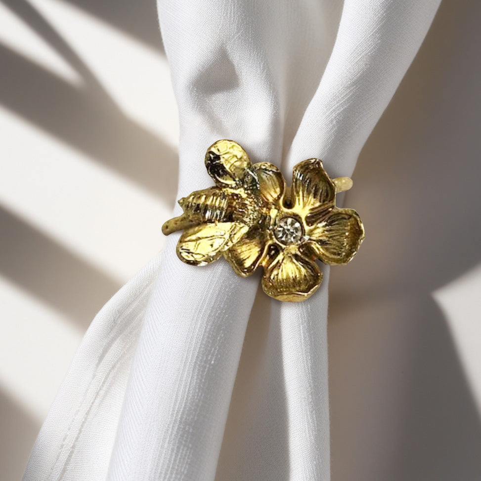 Napkin Rings in Gold Bee Design - Set of 4