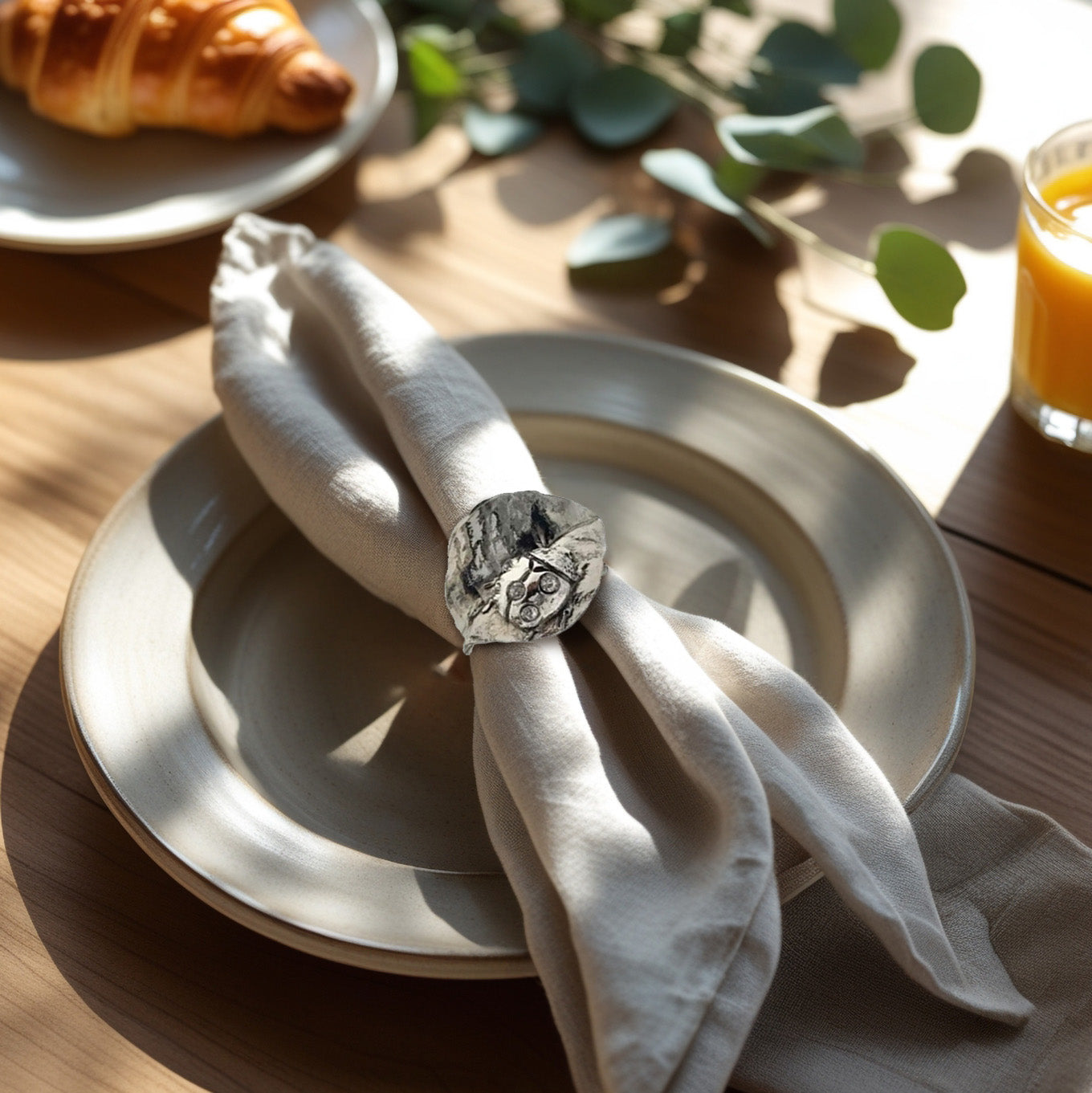 Napkin Rings in Silver Nickel Finish Ladybug Design - Set of 4