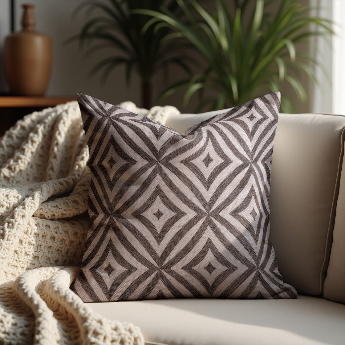 Beige Brown Throw Pillow Covers - 20 x 20 inches