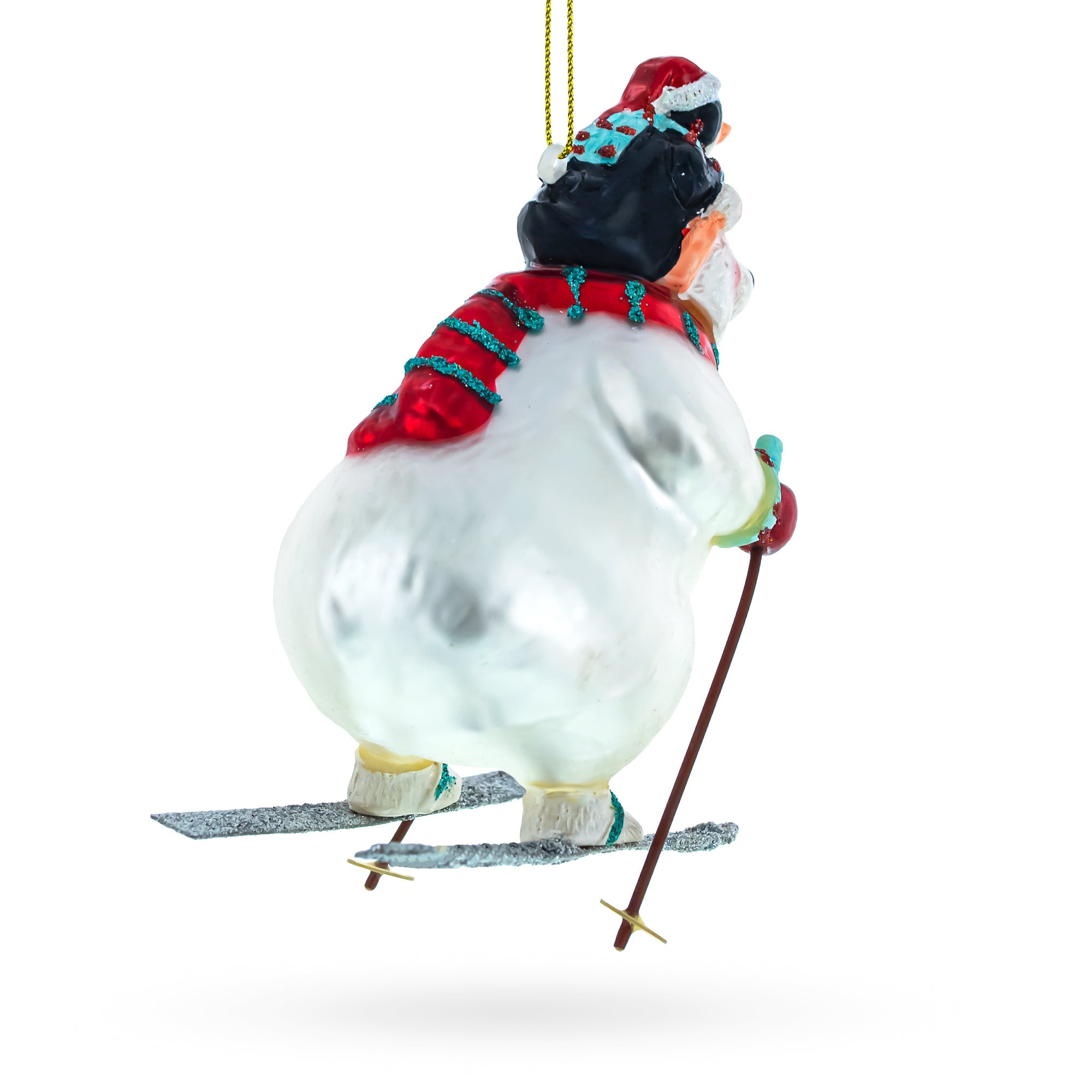 Bear and Penguin Skiing Glass Christmas Ornament