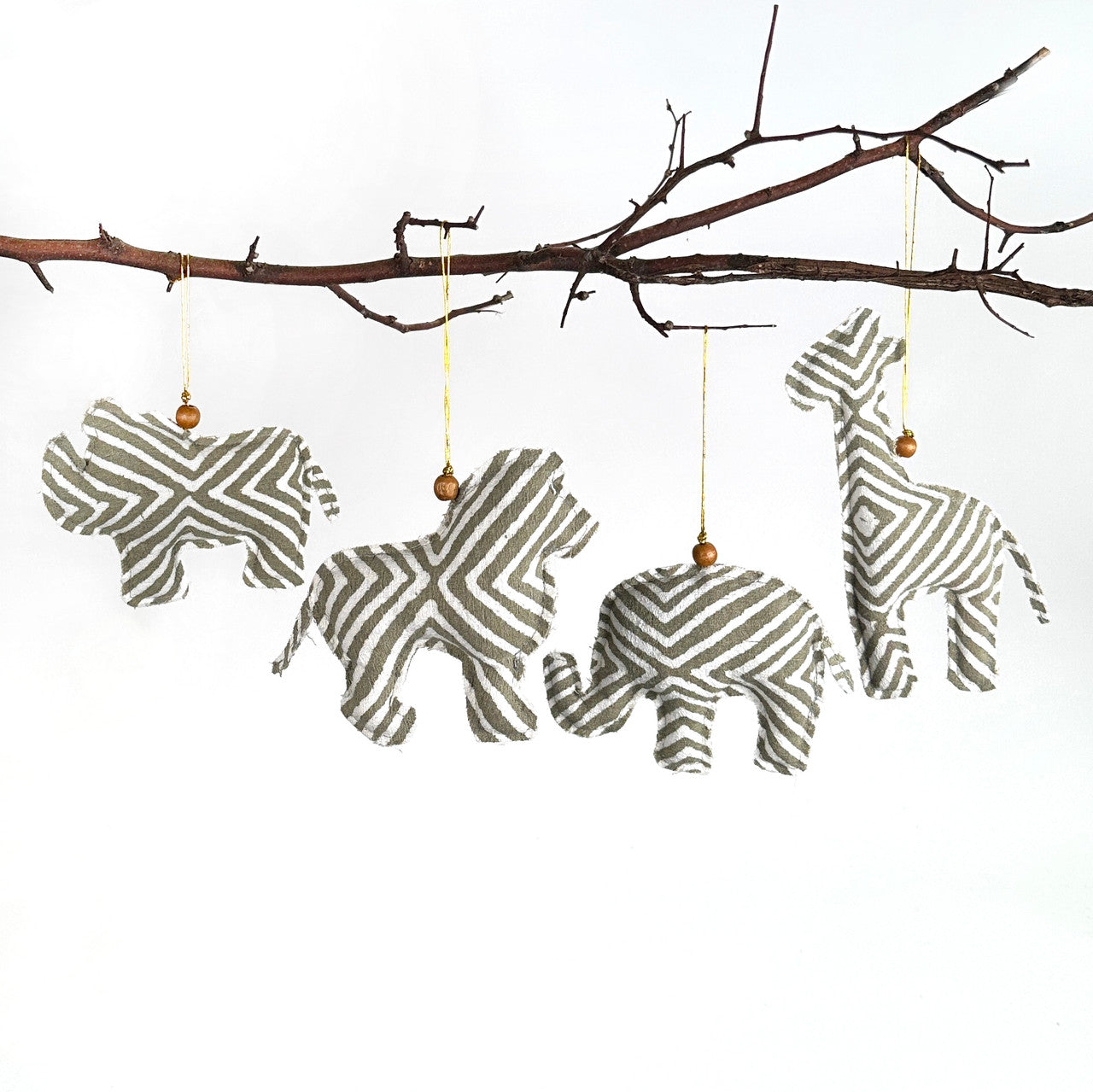 Handmade Batik Safari Animal Christmas Ornaments – Set of 4