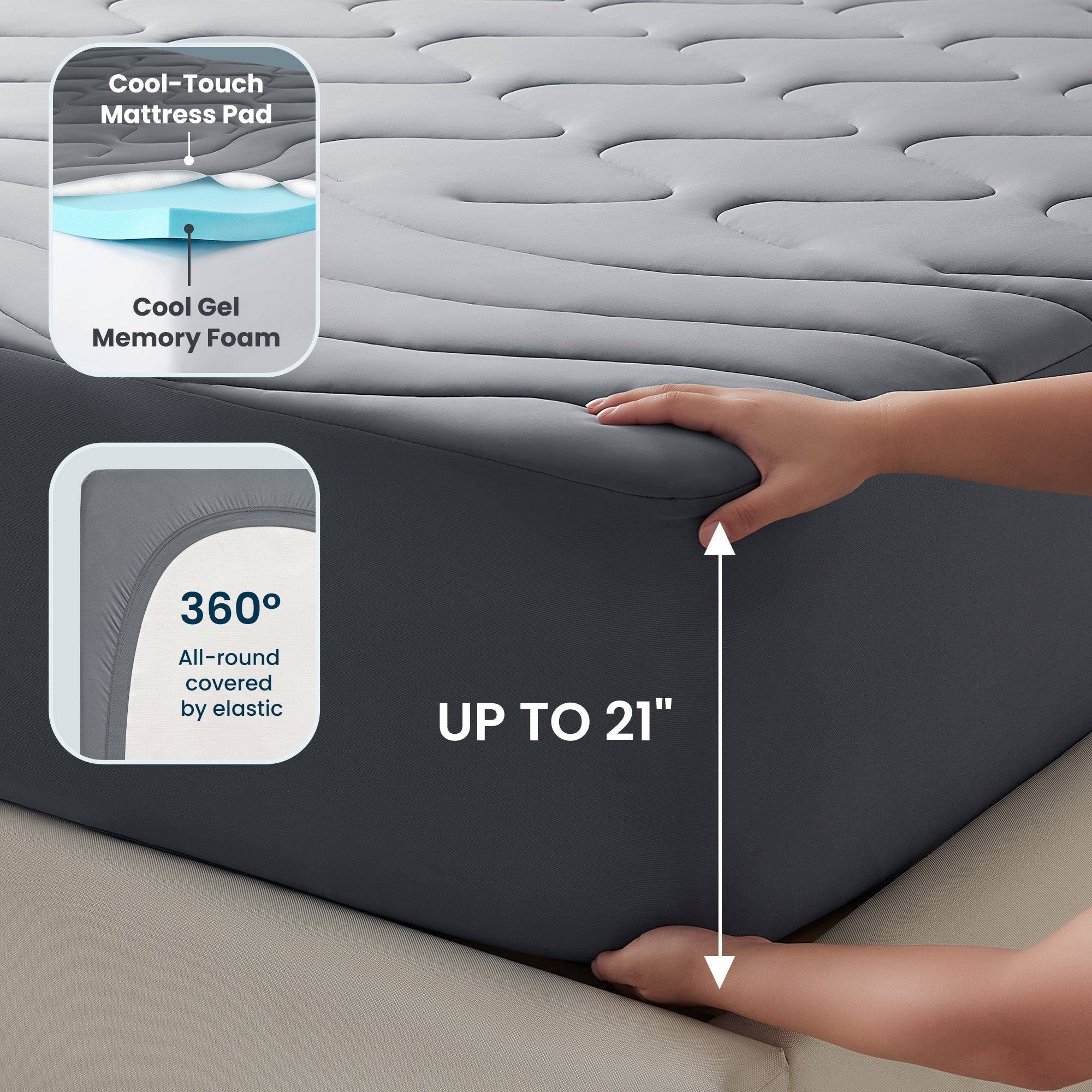 2" Cooling Gel Memory Foam Topper - Waterproof & Extra Thick
