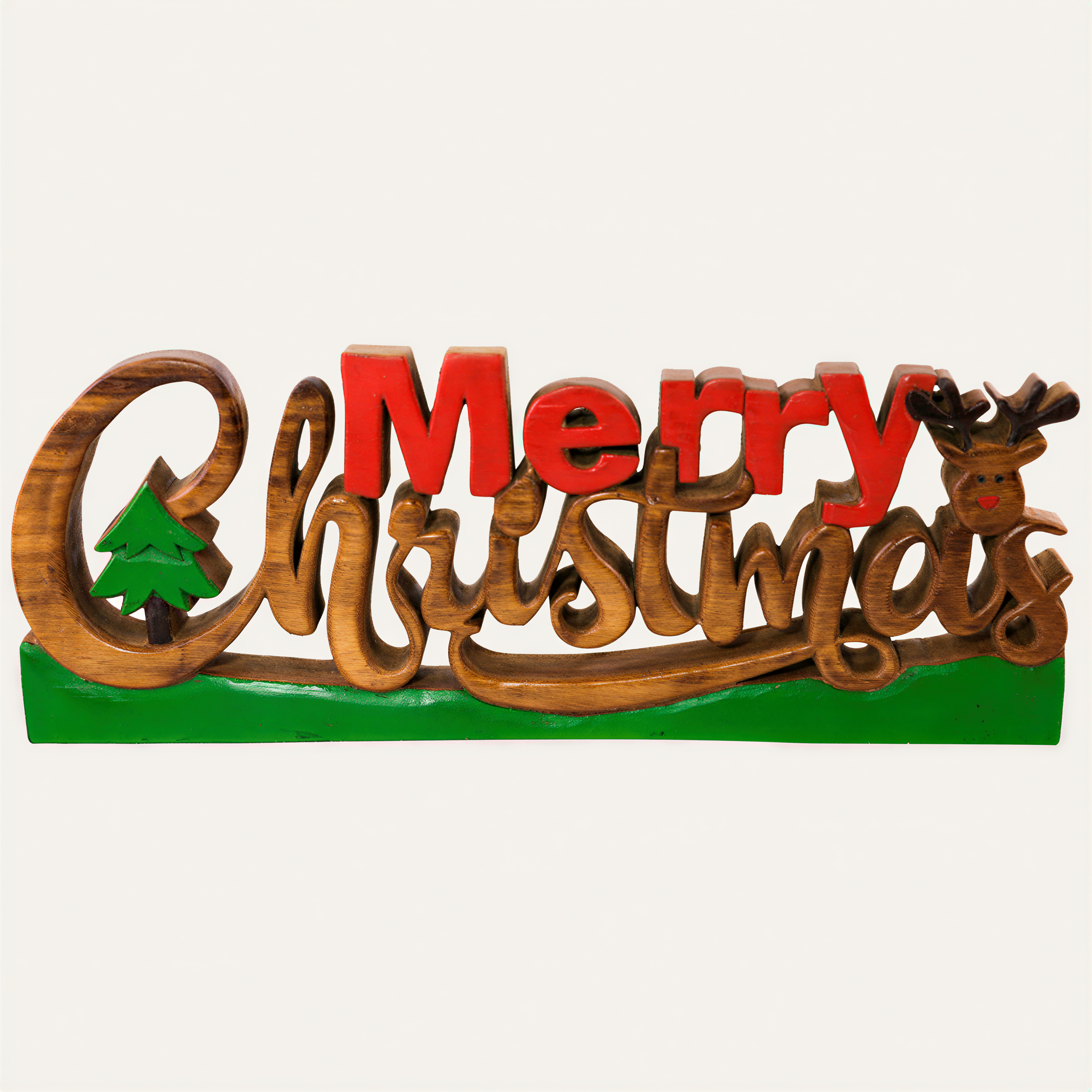 Handmade Wooden Sculpture – Merry Christmas Decoration | Solid Acacia Wood Sign
