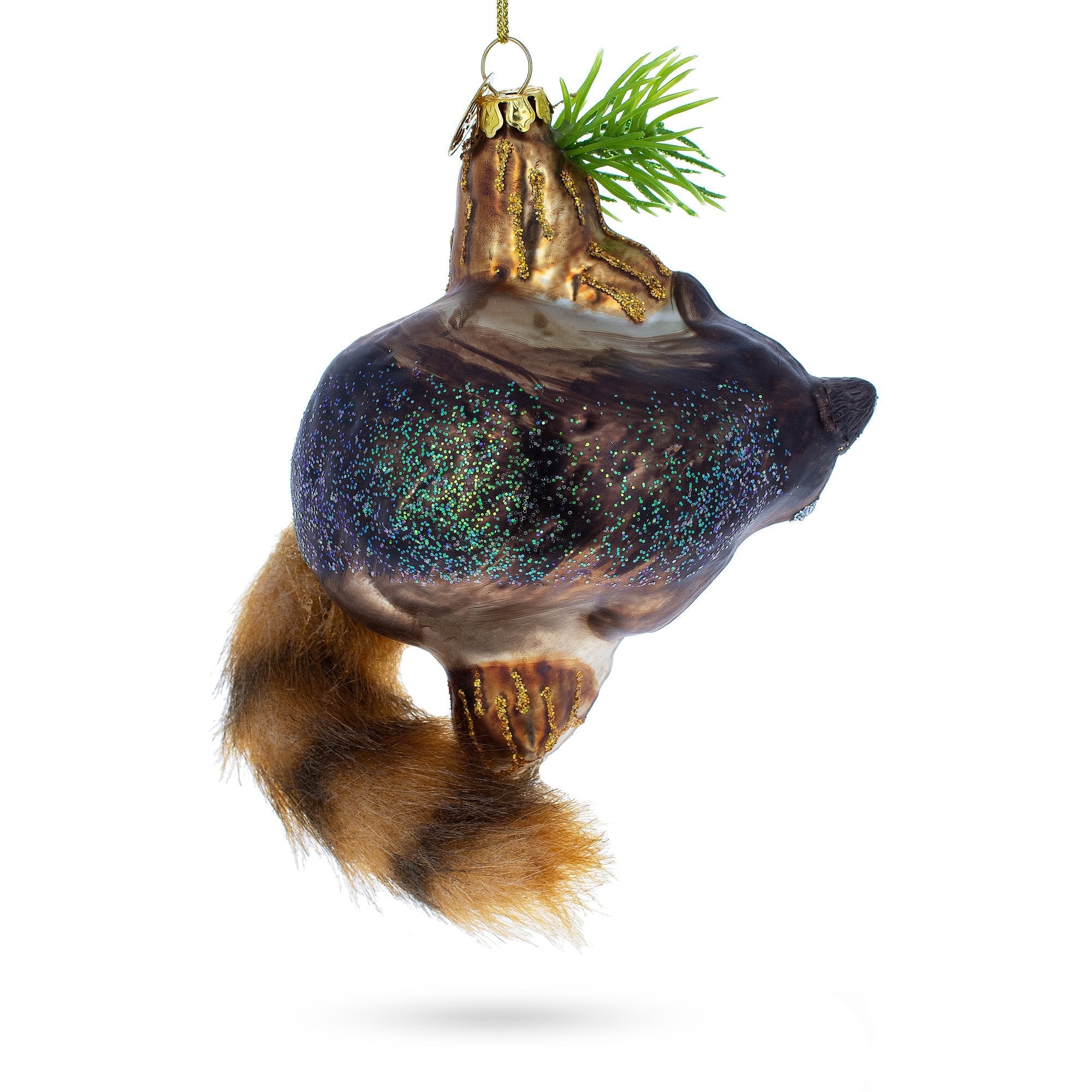 Curious Raccoon Climbing the Tree Glass Christmas Ornament
