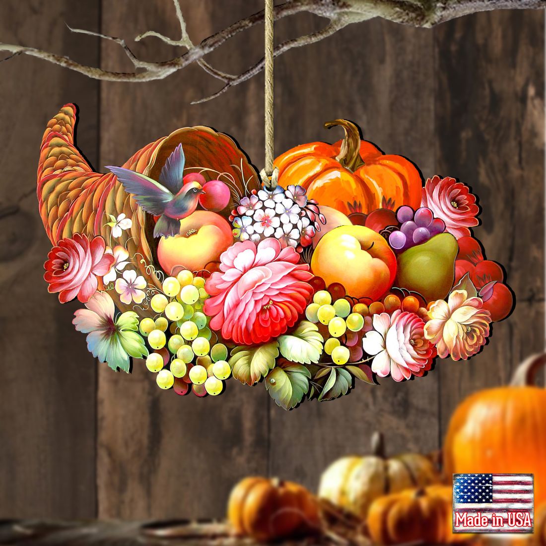 Cornucopia Wooden Ornaments Fall by G. DeBrekht - Thanksgiving Halloween Decor - 8158907