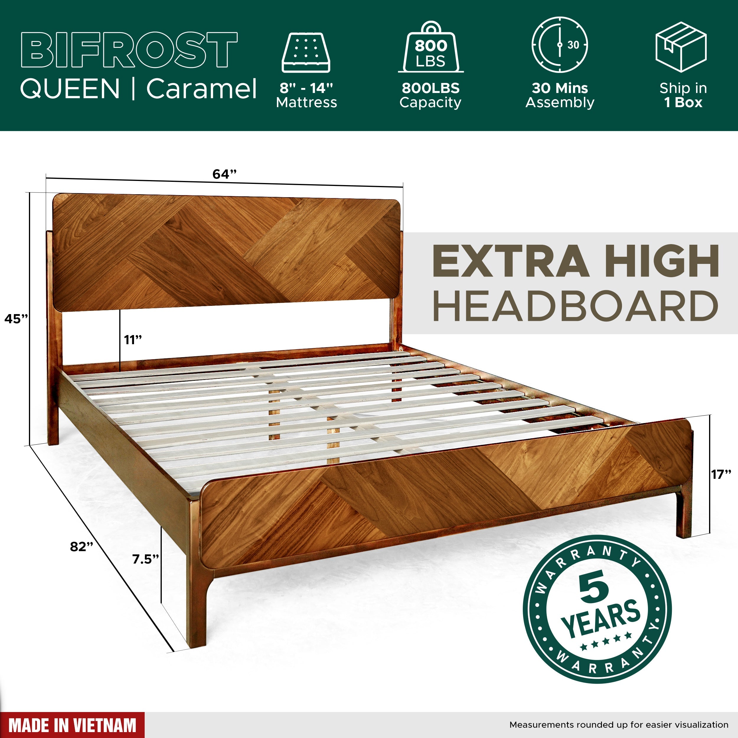 Rorns Bifrost Platform Bed Frame With Headboard for Modern Bedrooms